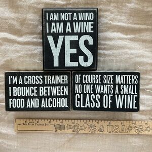Set of 3 wooden block signs wine themed